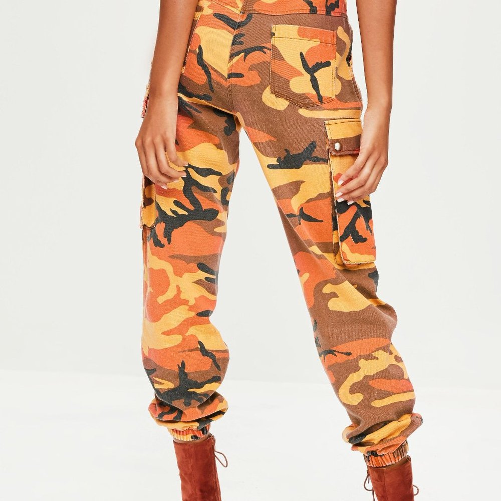 Streetwear Orange Colored Camo Cargo Pants